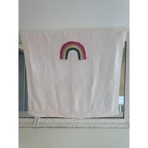 Pottery Barn Modern Baby White Rainbow Embroidered Knit Cotton Blanket